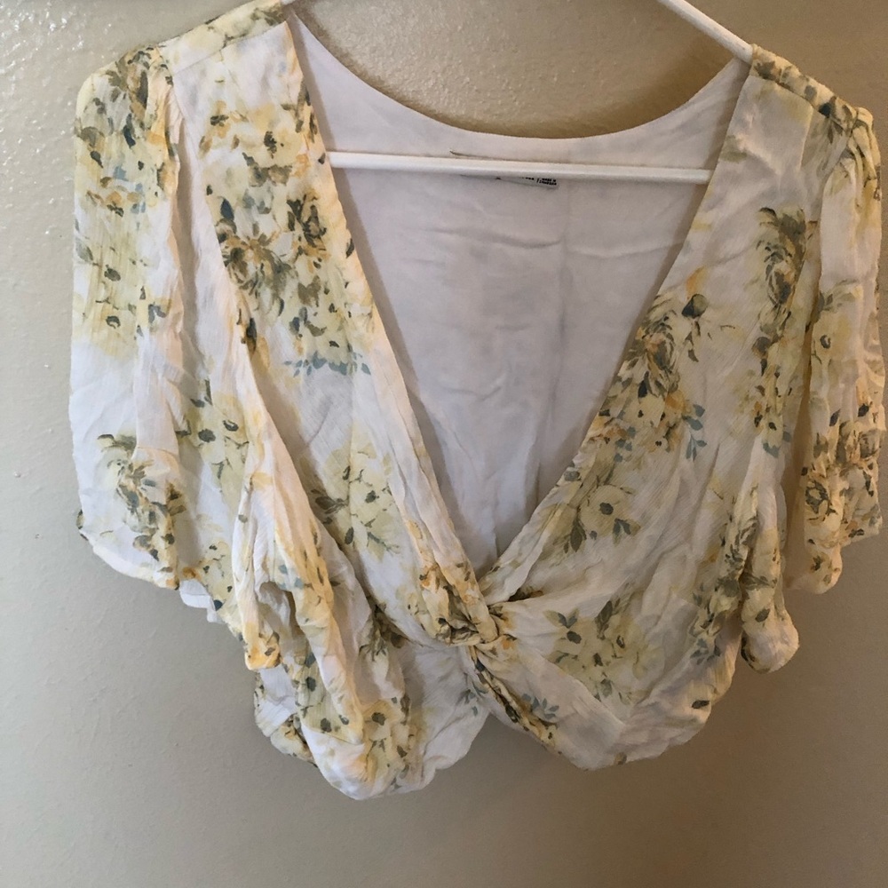 Abercrombie & Fitch Yellow Floral Wrap Blouse